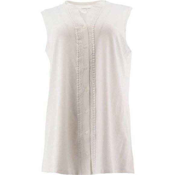 Lands' End Tops - NWT LANDS' END WOMEN'S COTTON-MODAL LACE TRIM SLEEVELESS TOP WHITE XS & SMALL